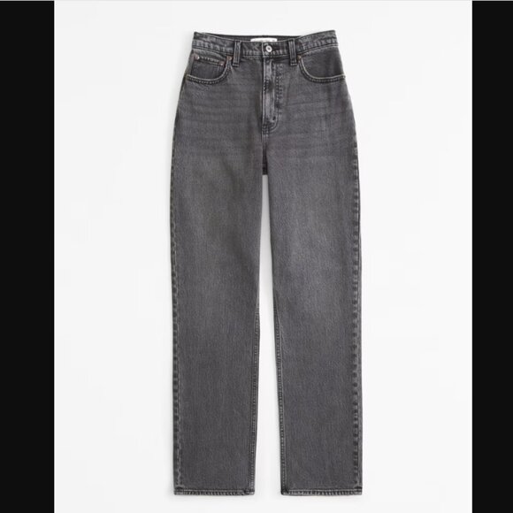 Abercrombie & Fitch Curve Love Ultra High Rise 90s Straight Jean Black Sz 36 22 - Picture 1 of 5